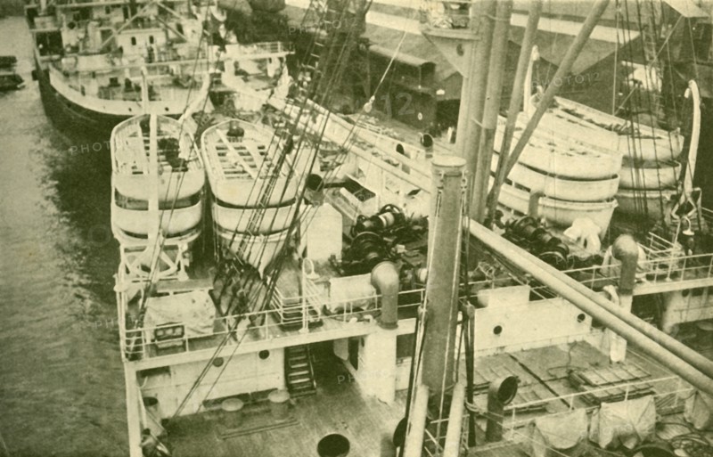 An Impressive Array of Boats Aboard the "Leviathan".', c1930.