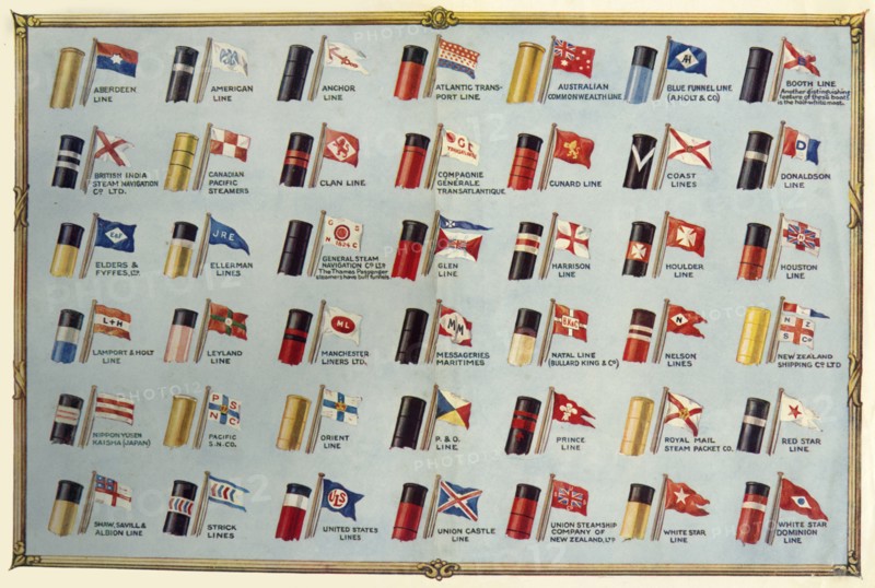 House Flags and Funnels of Passenger Steamship Lines', c1930.