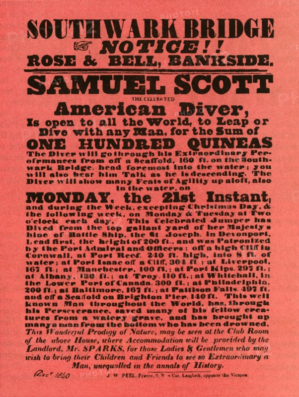 Advertisement for stunt shows by Samuel Scott, 1840, (1948).
