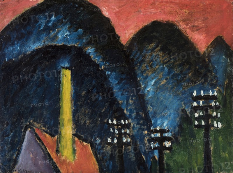 Blue mountains (Landscape with yellow chimney), 1912.
