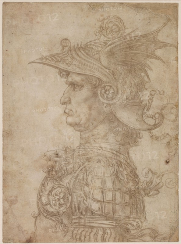 A bust of a warrior in profile to left, 1475-1480.