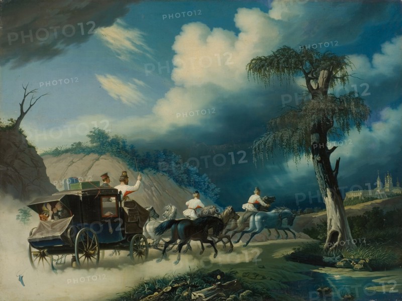Troika during a thunderstorm, 1830s.