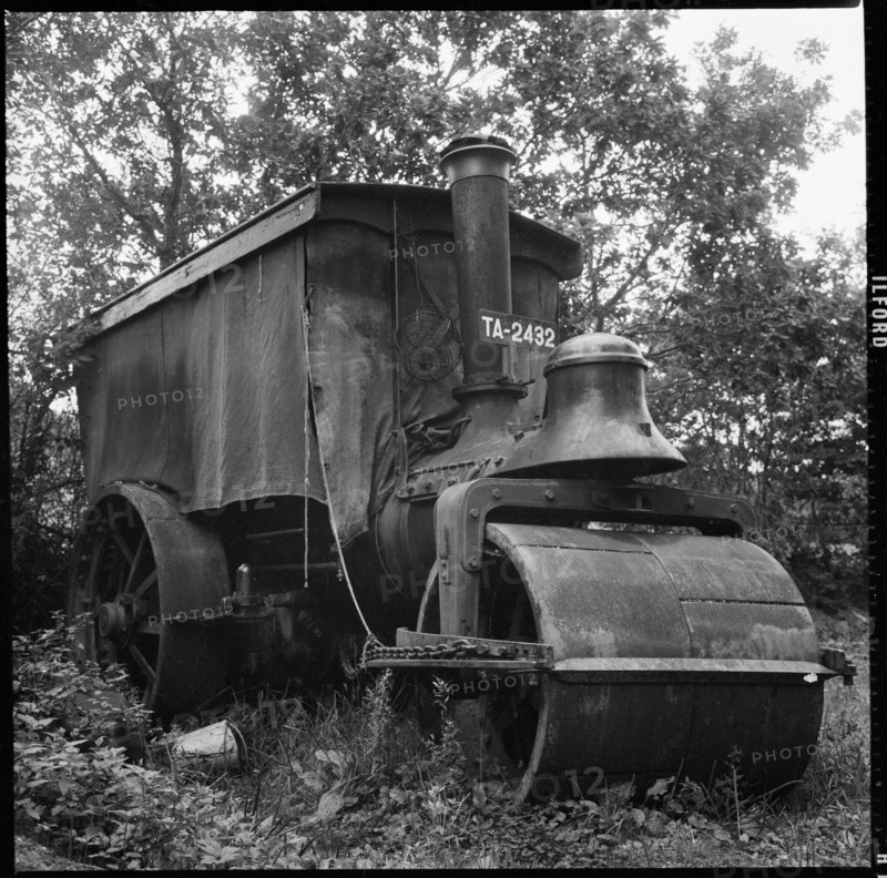Steamroller abandoned in the corner of a field, Devon or Cornwall, 1967