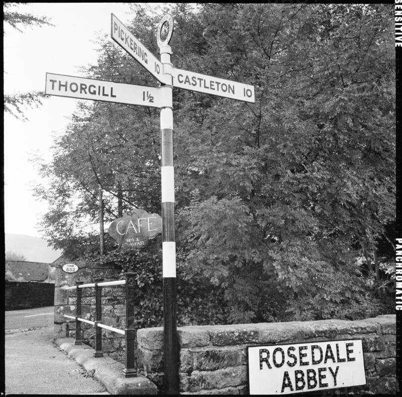 Road sign, Rosedale Abbey, Ryedale, North Yorkshire, 1967