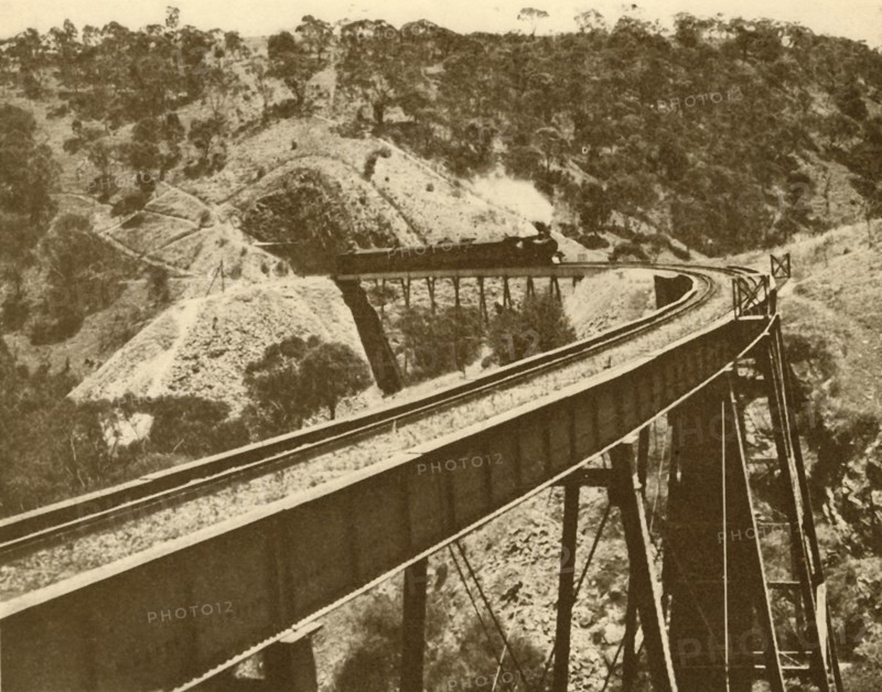 Train Passing Over Viaduct, Mount Lofty Range, South Australia', 1930.