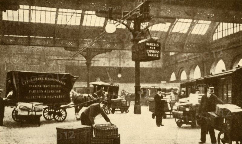 Overhead Electric Parcel Carrier, Victoria Station, Manchester', 1930.
