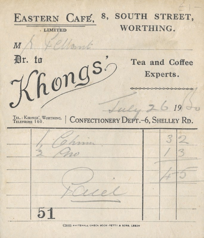 Cafe receipt, 1950.