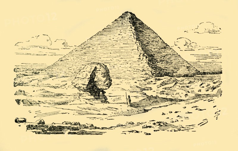The Pyramid Tomb of King Khufu and the Great Sphinx at Gizeh, Egypt', c1930.