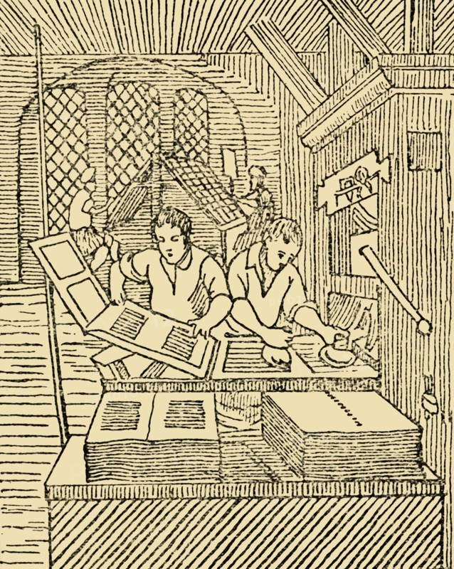 An Early Printer's Office', c1930.