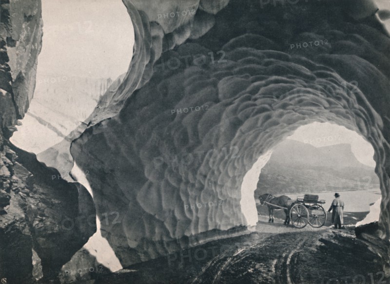 Tunnel through snow, Hauklid Pass', 1914.