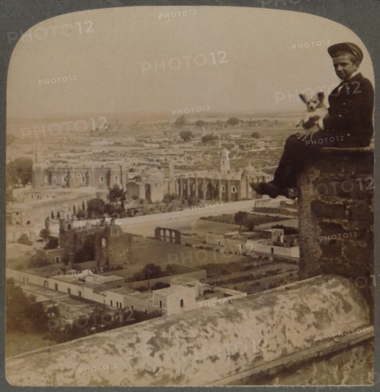 From San Francisco Cathedral, on the largest Aztec Pyramid, looking over Cholula, Mexico', 1901.