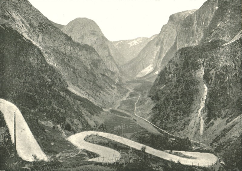 The Zig-Zag road and Waterfalls, Stalheim, Norway, 1895.