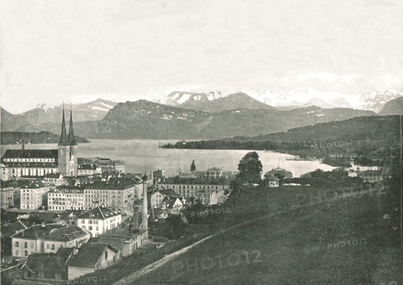 View of Lucerne and its mountains, Switzerland, 1895.