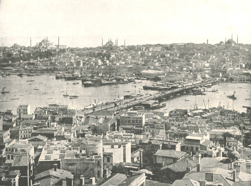 The Galata bridge across the Golden Horn, Constantinople, Ottoman Empire, 1895.