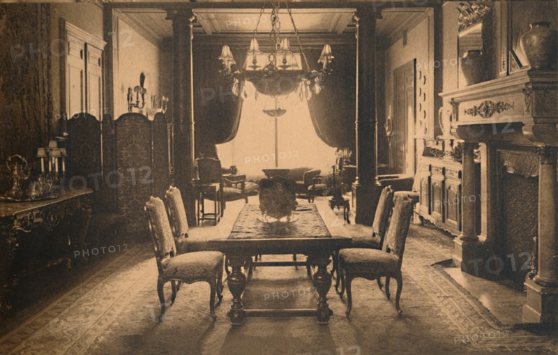 Dining room at the Cuban Embassy in Brussels, Belgium, 1927.