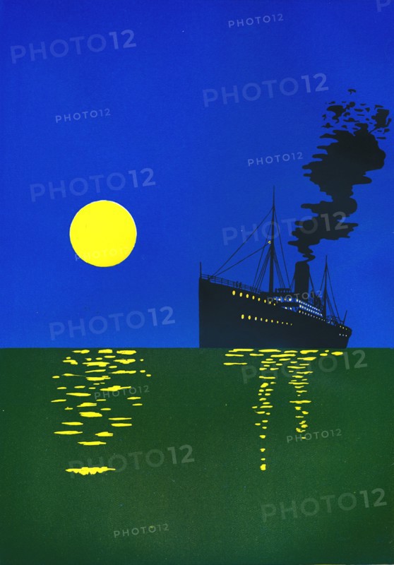 Cruise Ship at Sea with Sun', 1909.