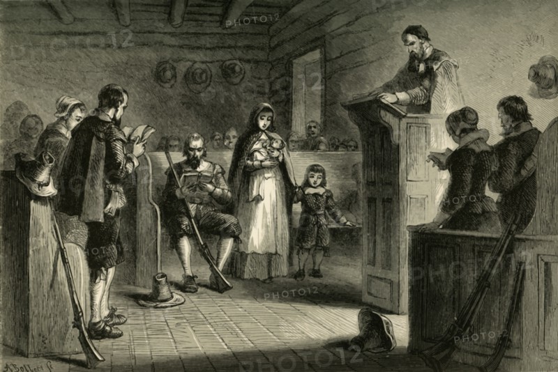 Public Worship at Plymouth by the Pilgrims', (1877).