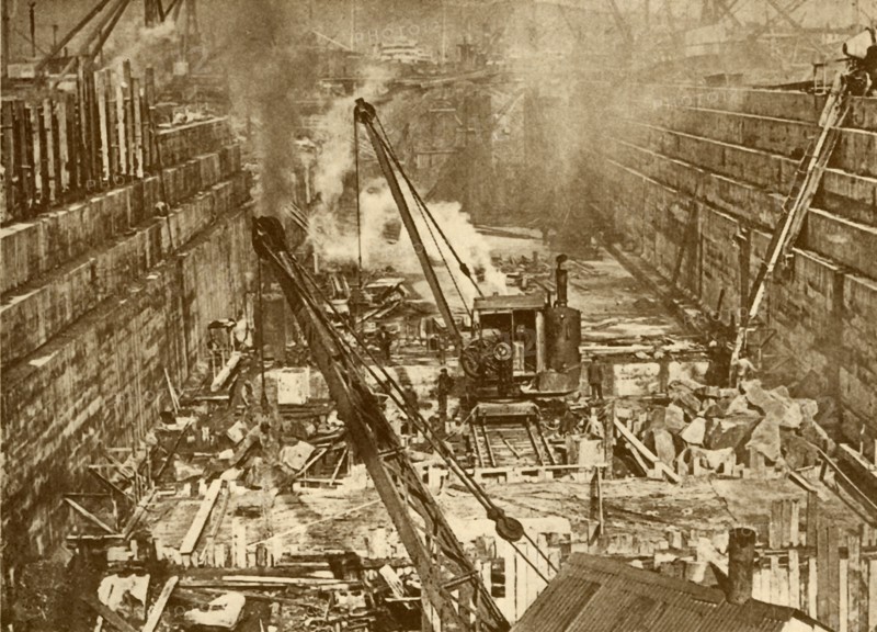 Constructing a Dry Dock at Swansea', c1930.