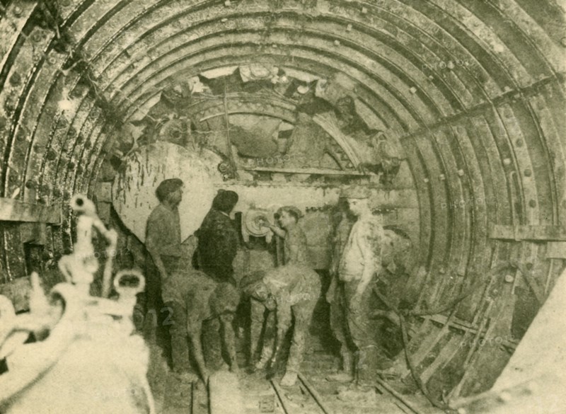 Rotary Cutter at Work in the Enlarged Tube of the City and South London Railway Line', c1930.