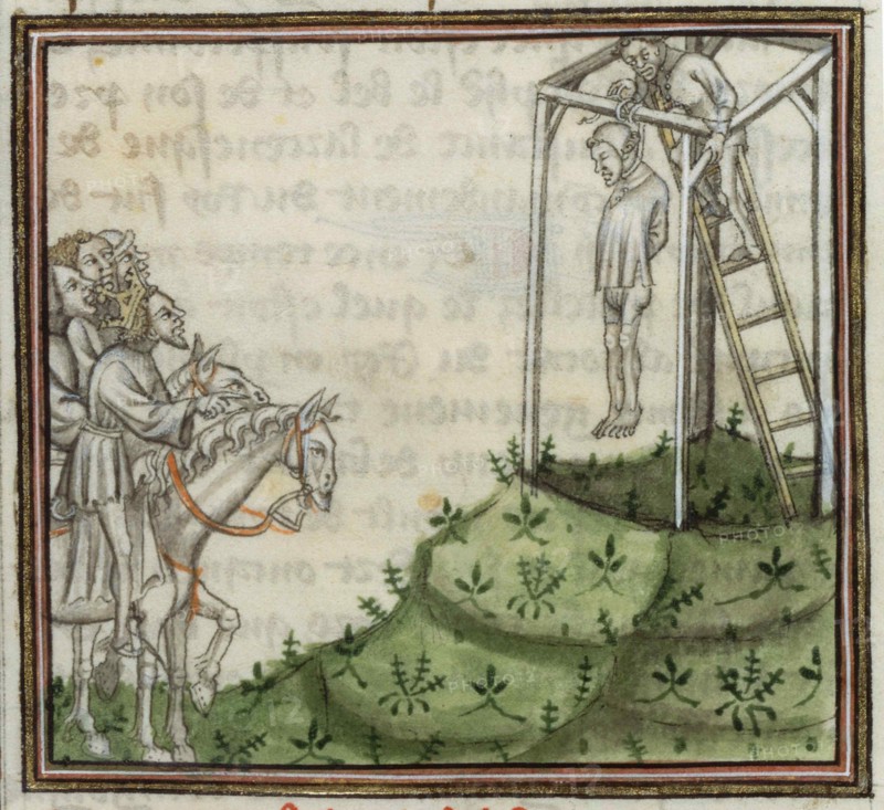The execution of Enguerrand de Marigny. From Grandes Chroniques de France , 14th century.