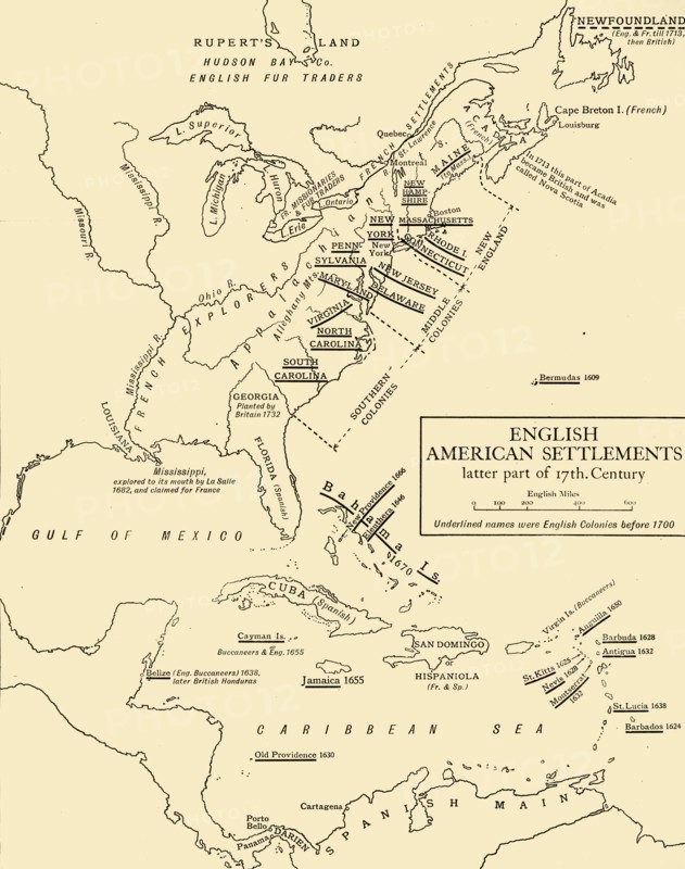 English American Settlements - latter part of 17th Century', 1926. s