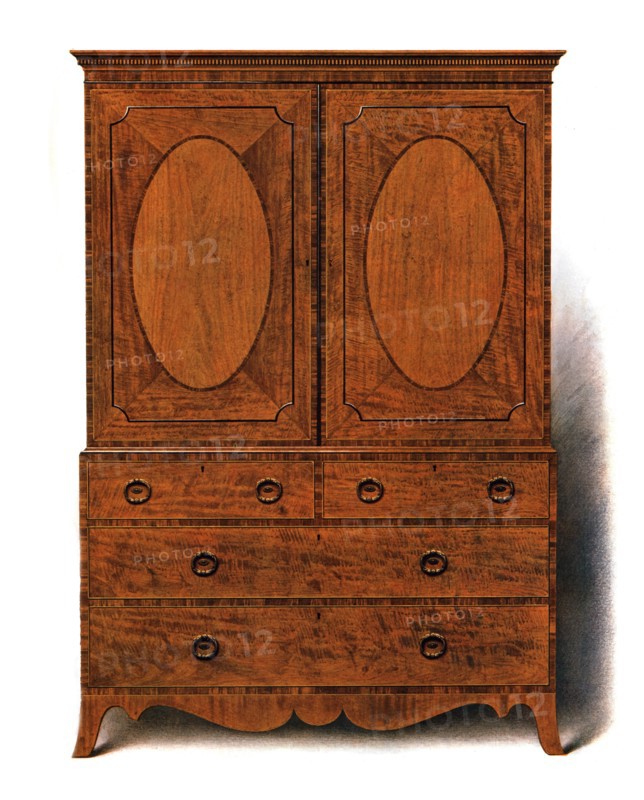Mahogany and Satinwood Clothes Press, 1908.