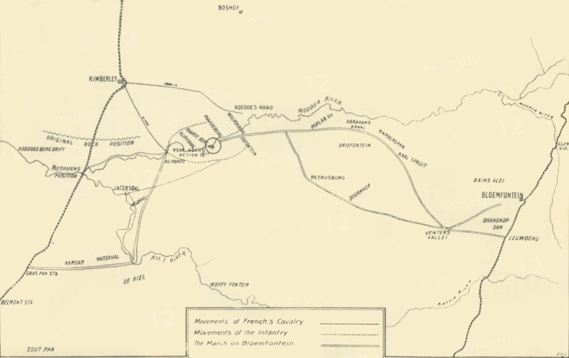 Map Illustrating the Movements for the Relief of Kimberley and the Capture of Bloemfontein', 1901.