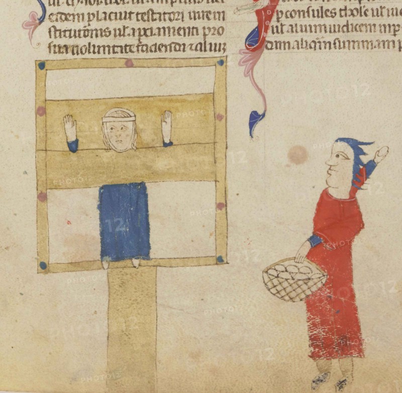 The pillory. From the Coutumes de Toulouse, 1295-1297.