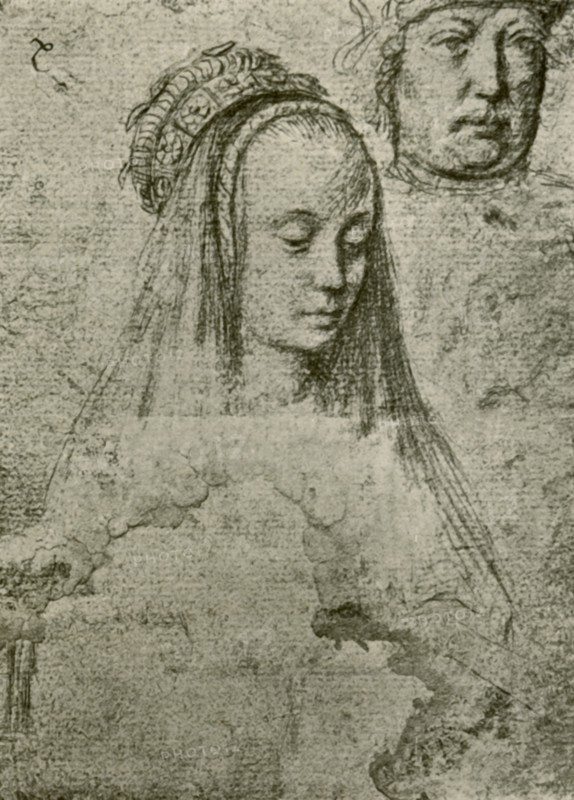 Young woman with headdress, 1497-1498, (1908).