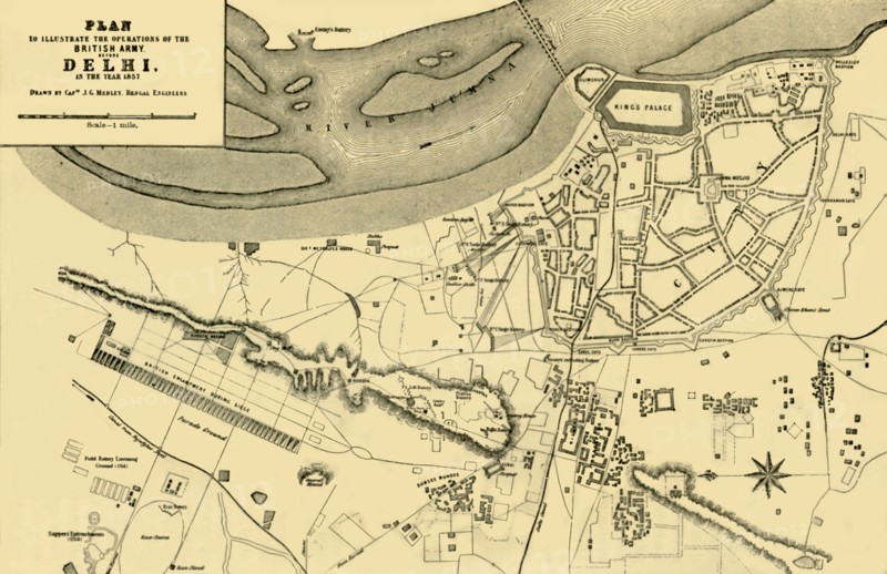 'Plan to Illustrate the Operations of the British Army, before Delhi in the year 1857', (1901).  Creator: Julius George Medley.