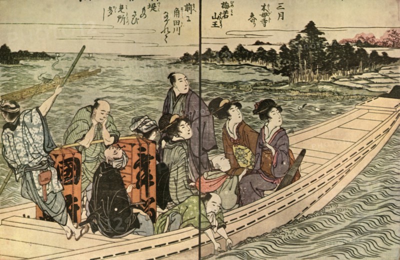 People travelling in a boat, 1804, (1924).