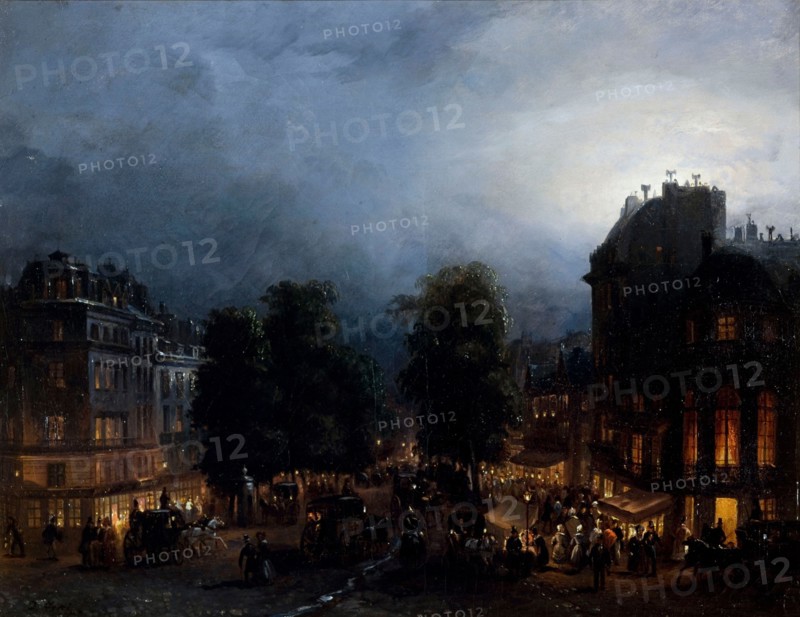 Boulevard des Italiens at night, ca 1835.