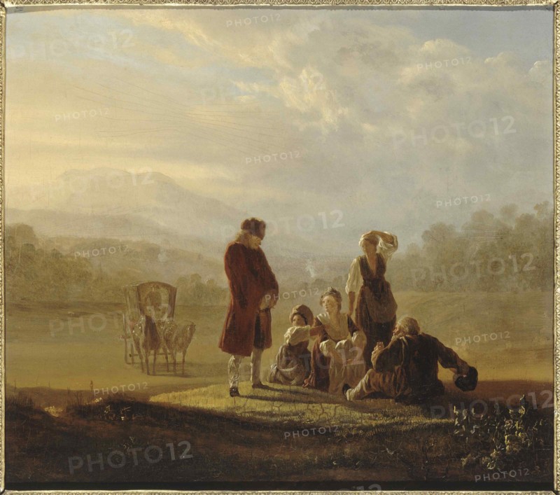 Voltaire and the peasants of Ferney, ca 1770.