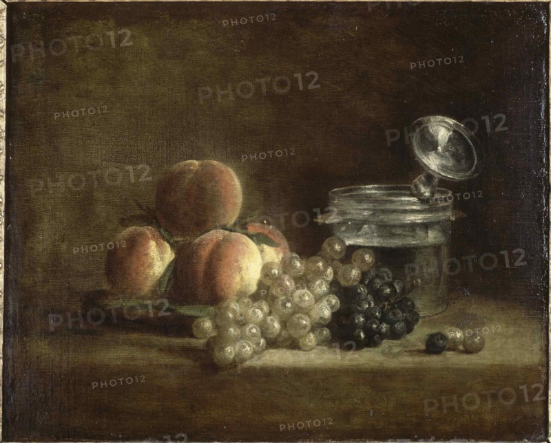 Peaches and grapes.