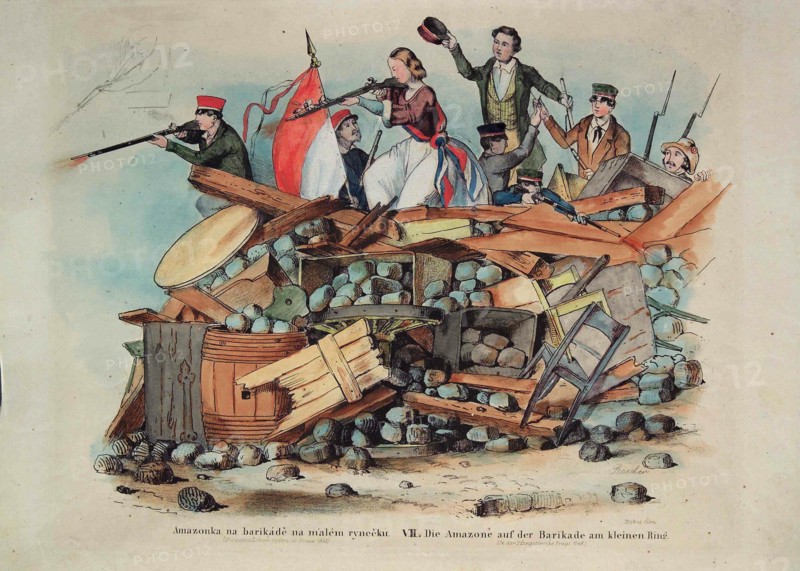 The Amazon on the barricade at the Small Ring in Prague, 1848.
