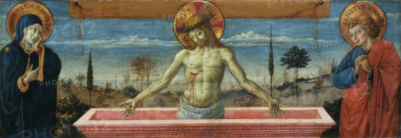 Man of Sorrows between Virgin and Saint John the Evangelist, 1469-1474 .