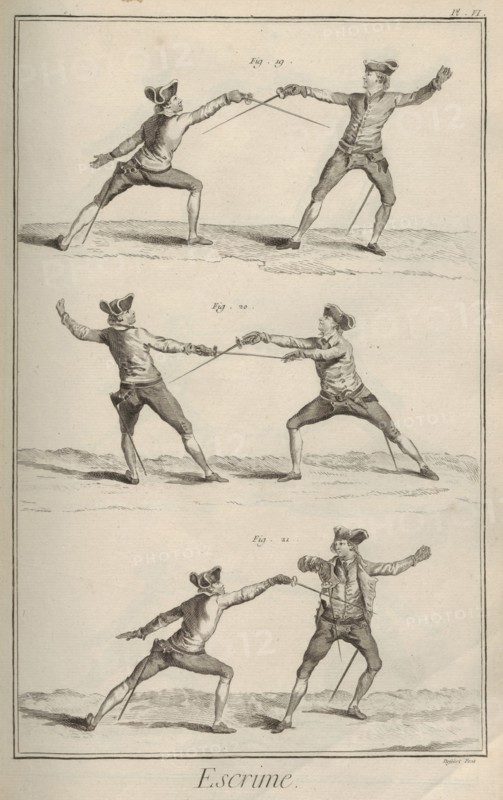 Fencing. From Encyclopédie by Denis Diderot and Jean Le Rond d'Alembert, 1751-1765.