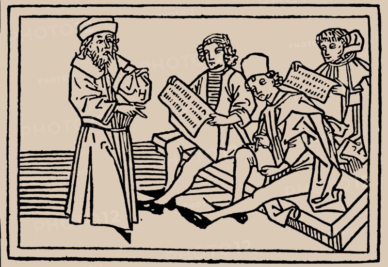 School lessons. From Speculum Vitae Humanae by Rodericus Zamorensis, 1479.