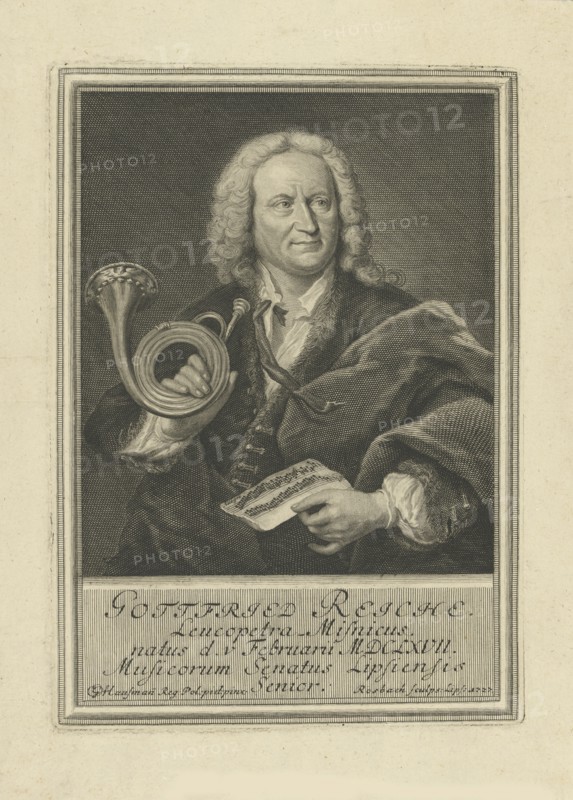 Portrait of the trumpet player and composer Gottfried Reiche (1667-1734) , 1727.