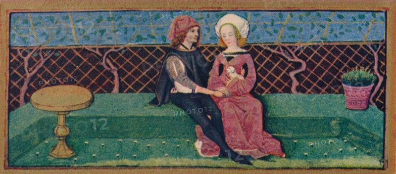April - lovers in a garden, 15th century, (1939).
