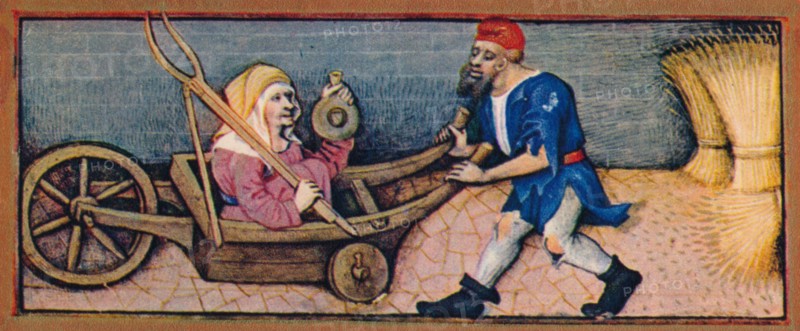 August - old woman in wheelbarrow, 15th century, (1939).