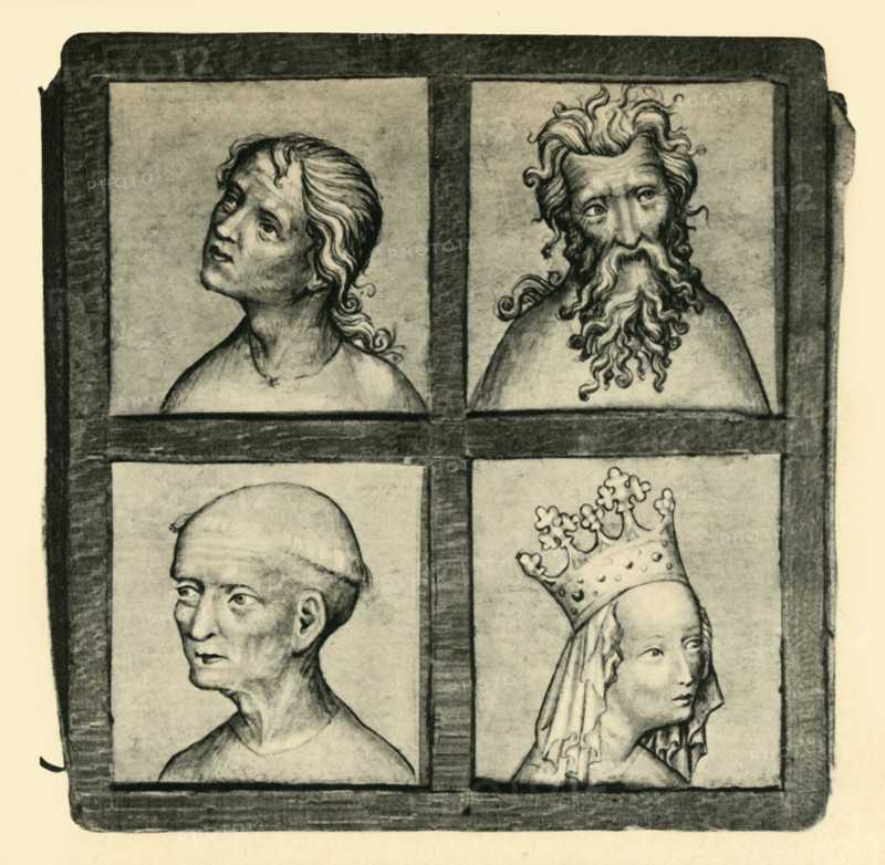Sketches of heads, early 15th century, (1943).