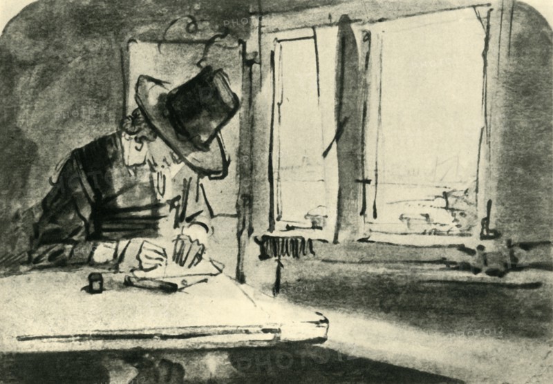 Man drawing at window, mid 17th century, (1943).