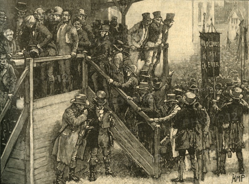 Father John Murphy leading his tenants to vote in the Clare by-election, Ireland, 1828 (c1890).