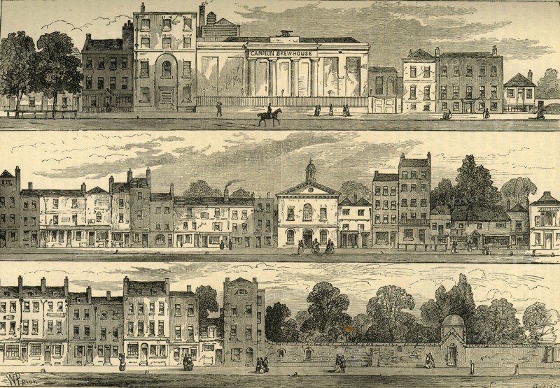 'The North Side of Knightsbridge in 1820, from the Cannon Brewery to Hyde Park Corner'