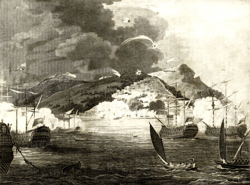 'Lord Exmouth's Fleet bombarding the City of Algiers',1816