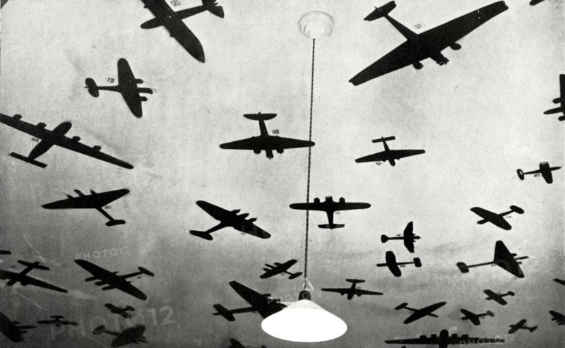 Silhouettes of military aircraft,