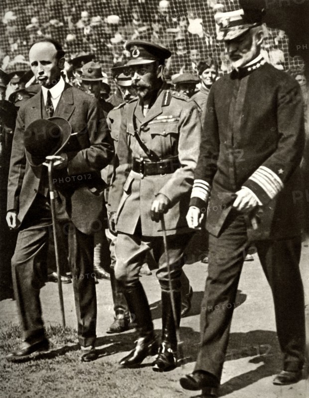 King George V attends a baseball match at Stamford Bridge, London