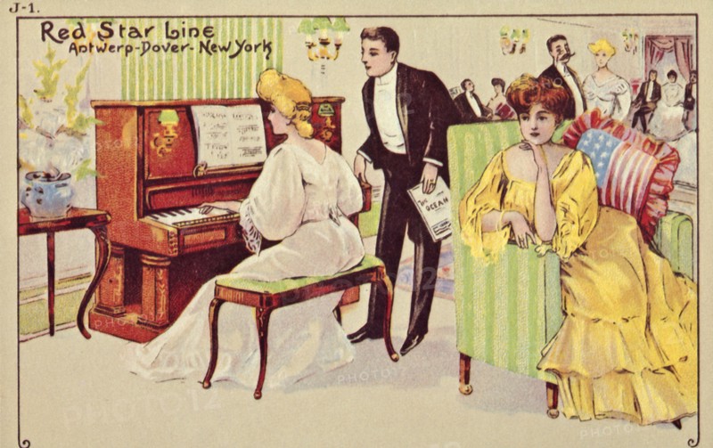 Passengers relax after dinner on a Red Star liner,1907