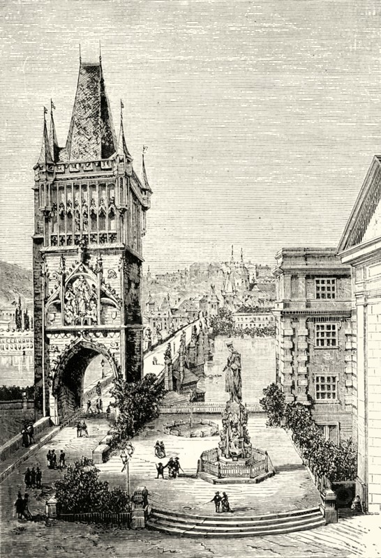 'View in Prague - The bridge Tower',1890